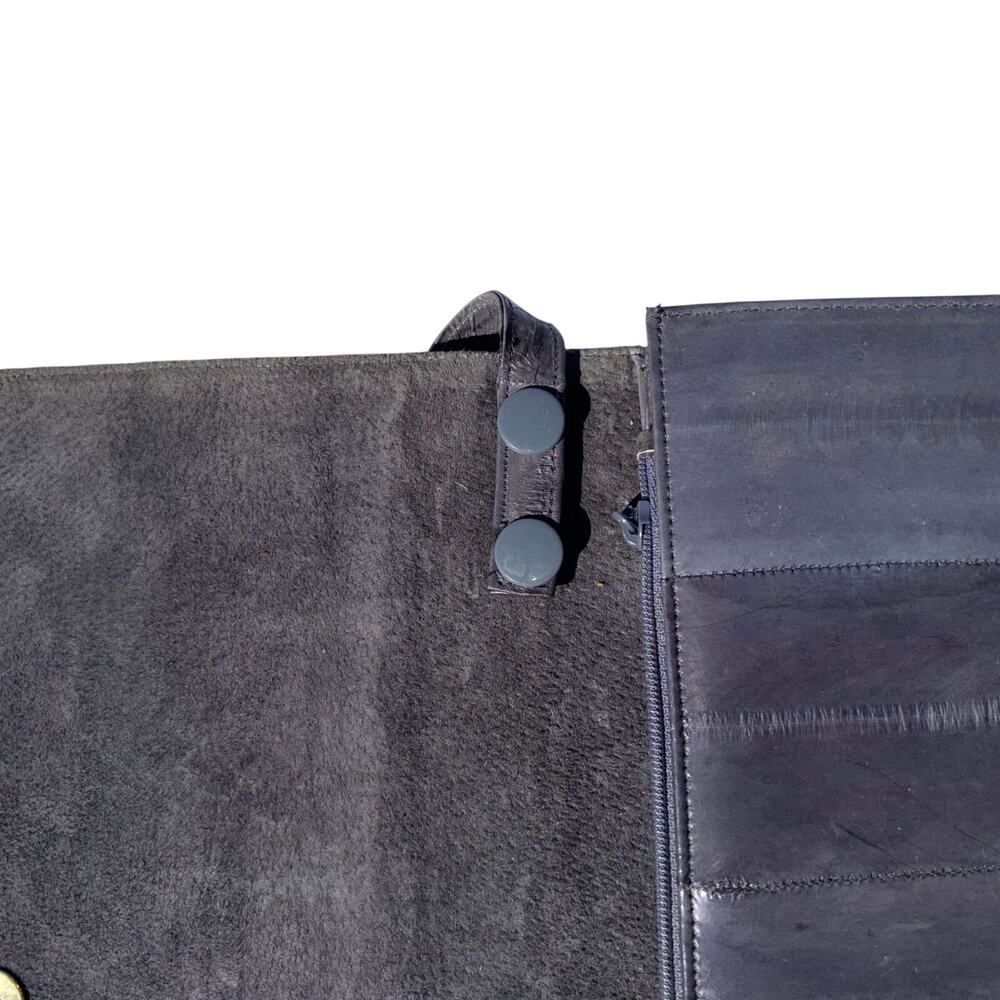 Vintage Genuine Eel Skin Ruched Envelope Clutch Handbag Gray Convertible Strap - Picture 7 of 10